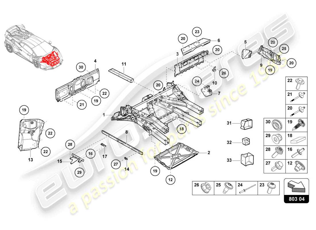 lamborghini sto (2023) front frame part diagram