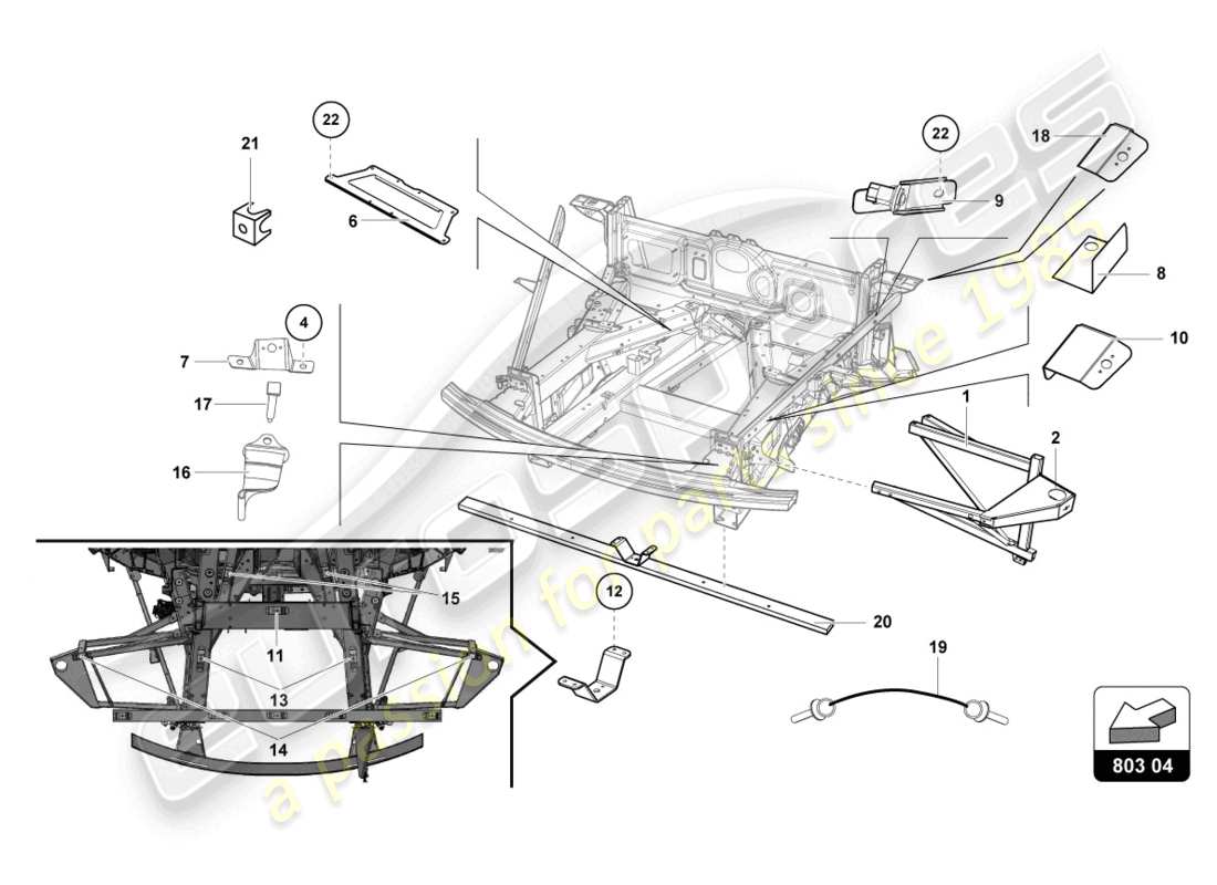 lamborghini super trofeo evo (2018) front frame inner elements part diagram