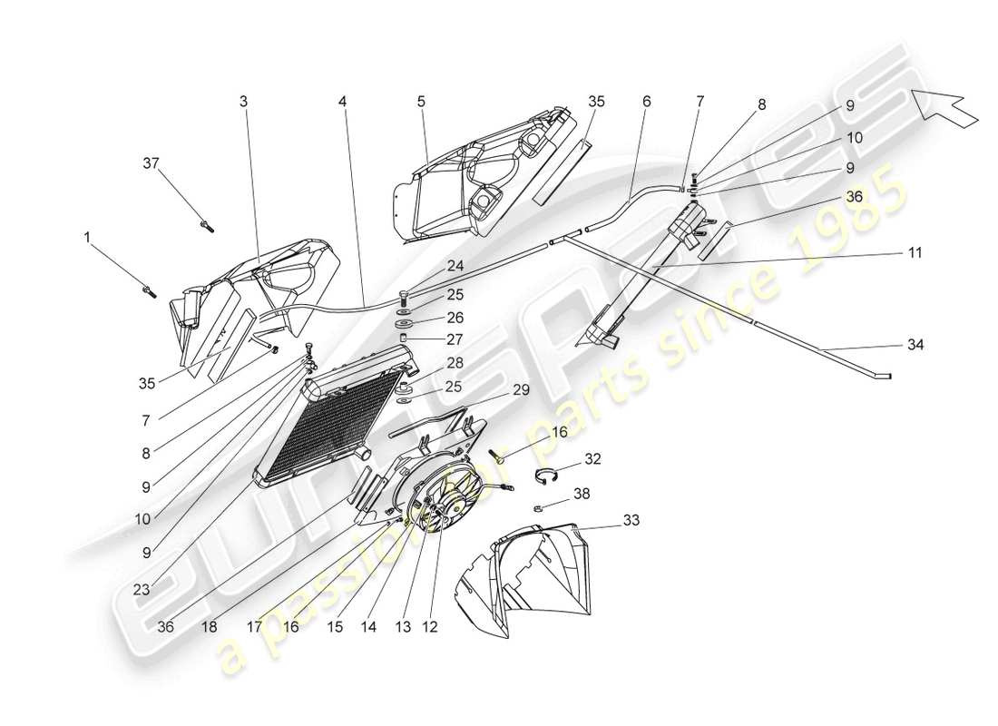 lamborghini gallardo spyder (2006) cooler for coolant part diagram