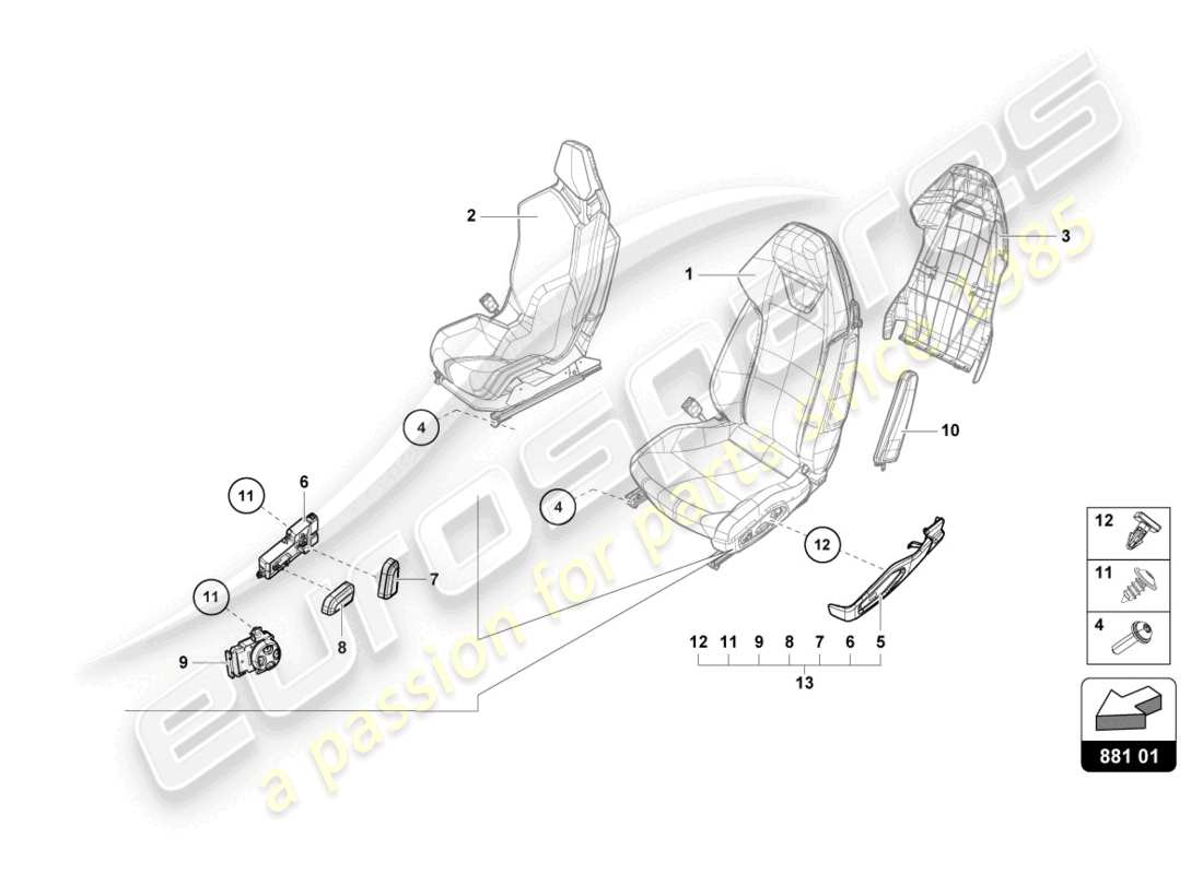 lamborghini evo spyder 2wd (2021) seat part diagram