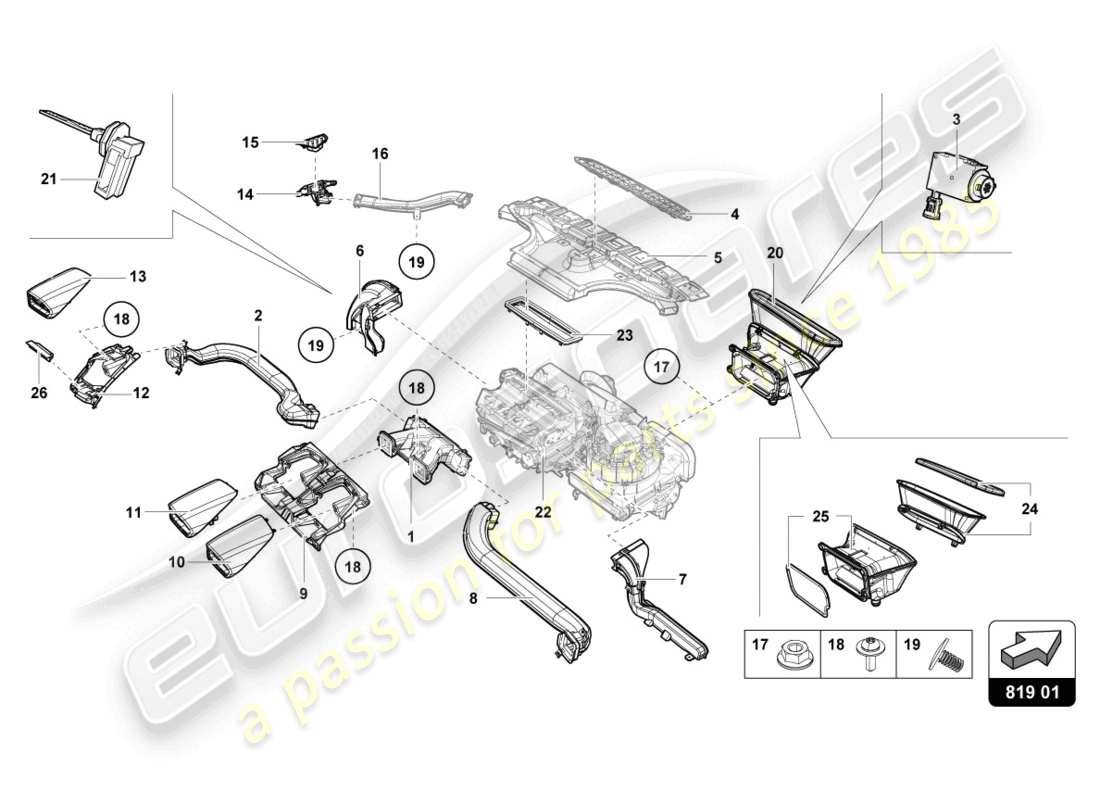 lamborghini evo coupe (2021) air vent part diagram