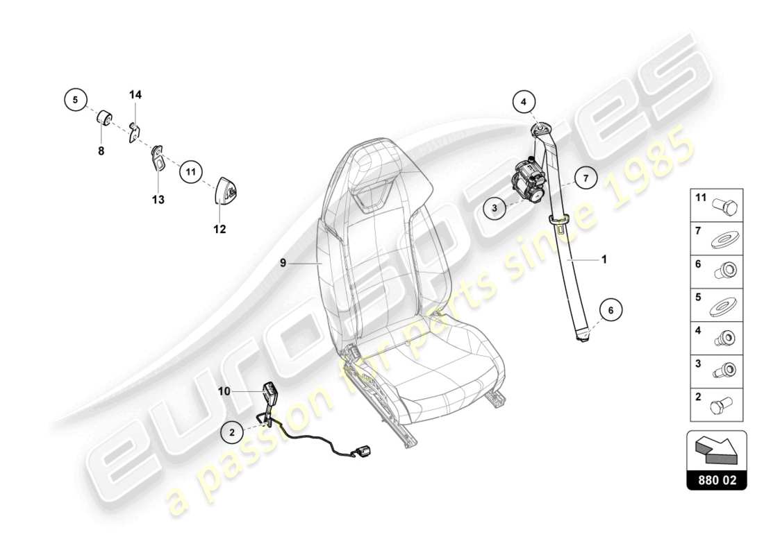 lamborghini evo coupe (2022) seat belts part diagram