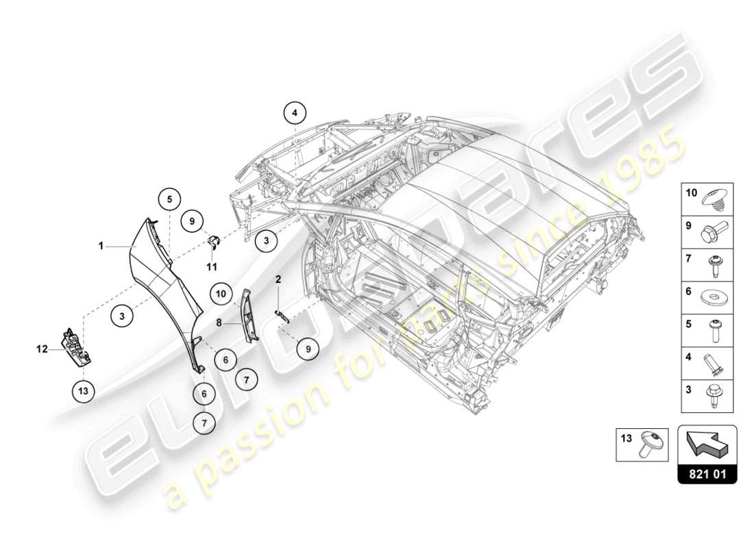 lamborghini evo coupe (2021) wing protector front part diagram