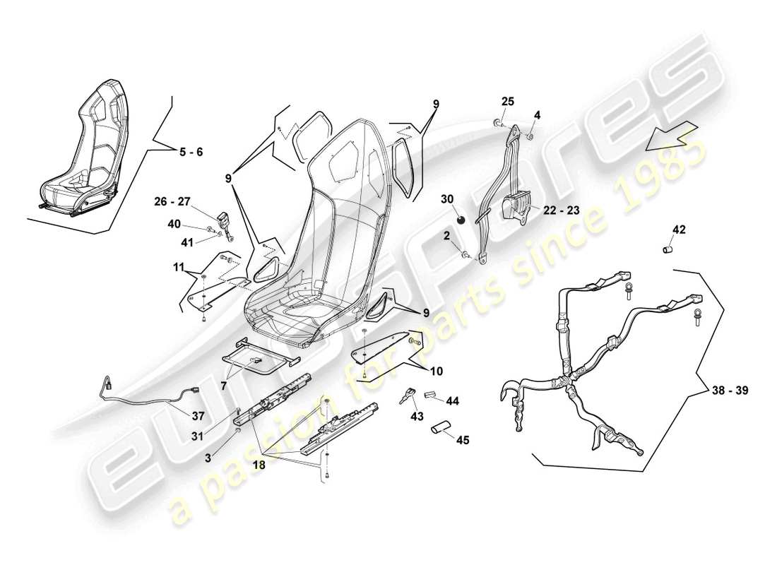 lamborghini superleggera (2008) sports seat part diagram