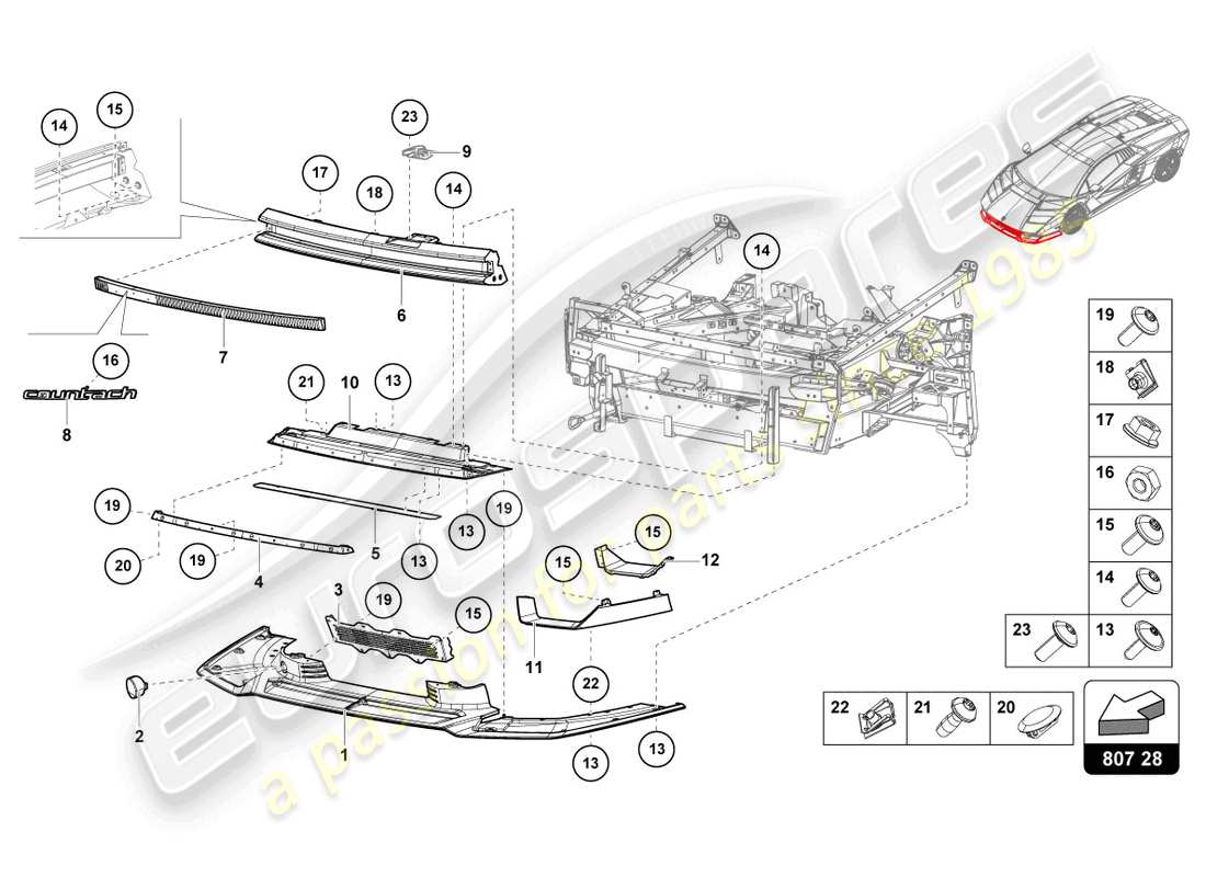 lamborghini countach lpi 800-4 (2022) bumper front part diagram