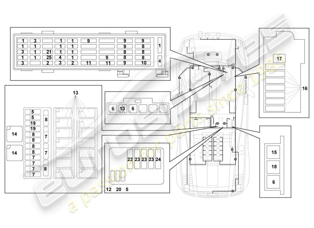 lamborghini gallardo spyder (2007) central electrics part diagram