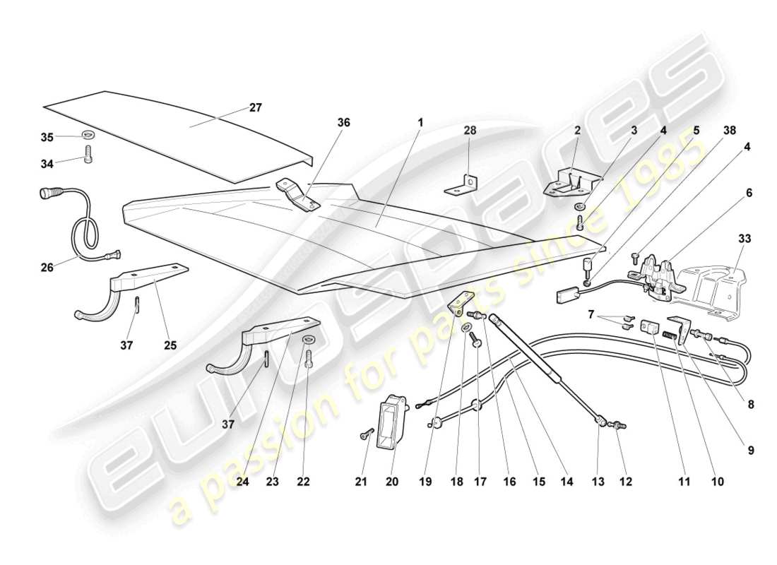 lamborghini lp640 coupe (2009) flap for engine cover part diagram