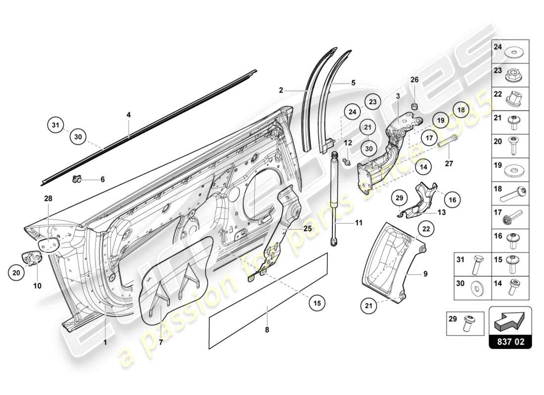 lamborghini countach lpi 800-4 (2022) driver and passenger door part diagram