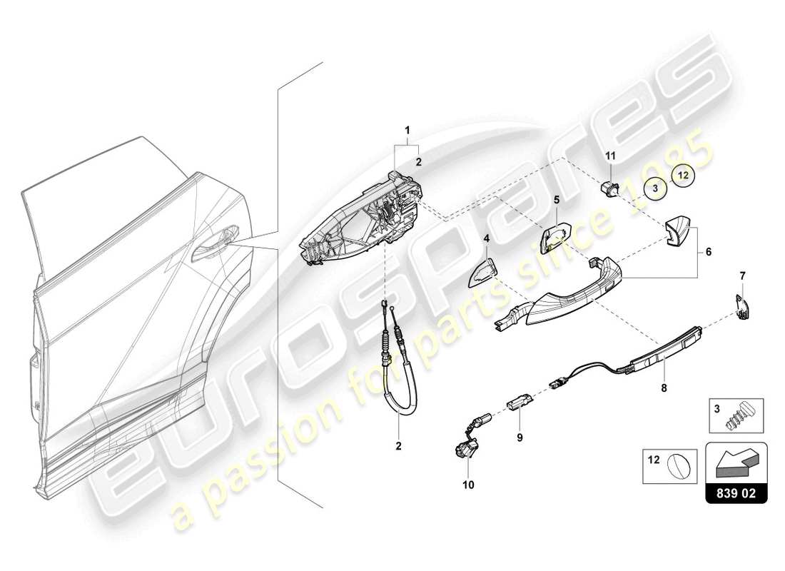 lamborghini urus (2019) door handle, exterior rear part diagram