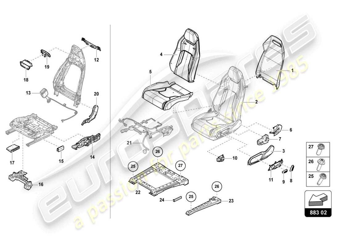 lamborghini urus (2019) seat, divided rear part diagram