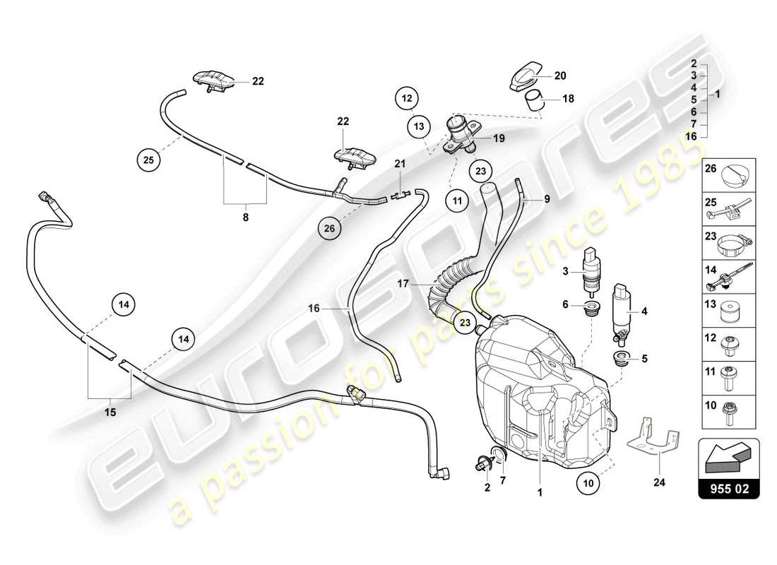 lamborghini ultimae roadster (2022) windscreen washer system part diagram