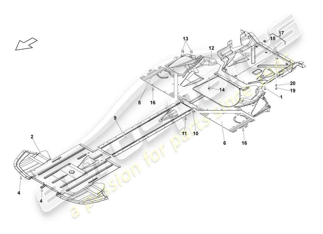 lamborghini lp550-2 spyder (2013) underbody trim part diagram