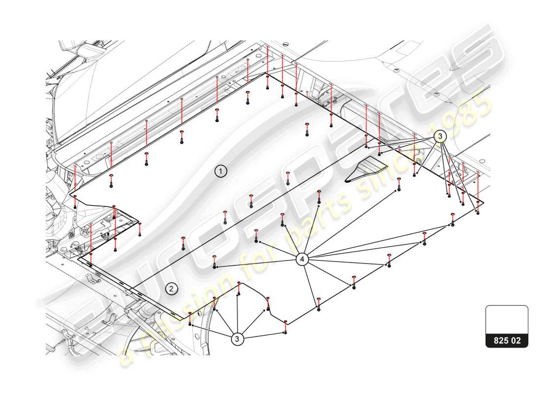 lamborghini super trofeo evo 2 (2022) central floor part diagram