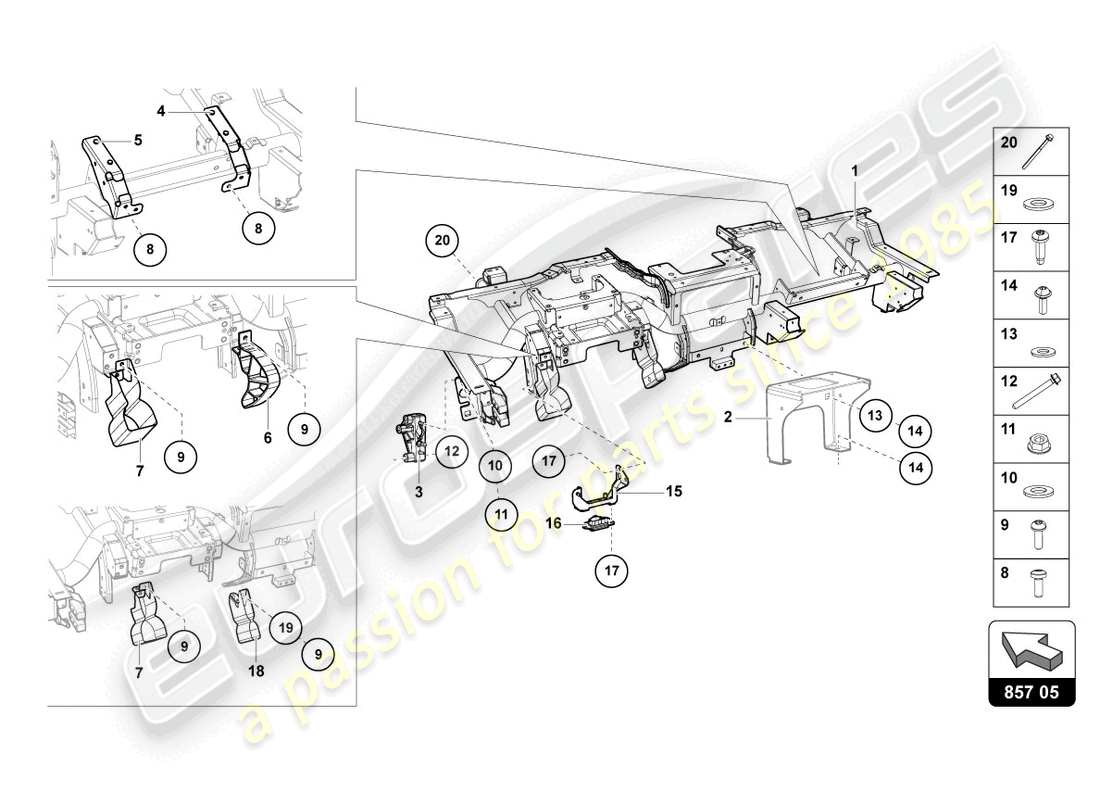 lamborghini countach lpi 800-4 (2022) cross member part diagram