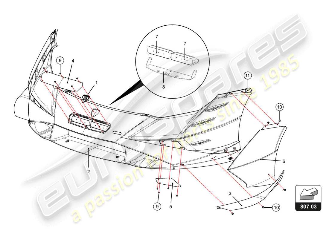 lamborghini super trofeo evo 2 (2022) front bumper part diagram