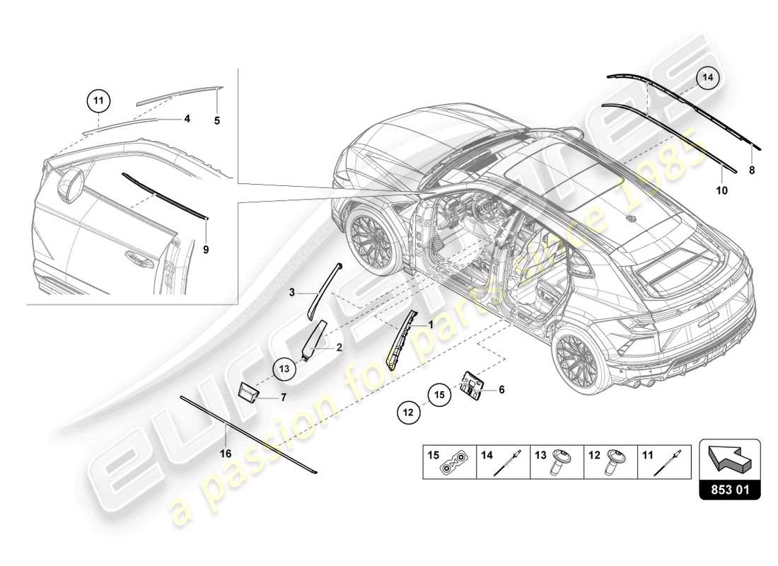 lamborghini urus s (2023) moldings part diagram