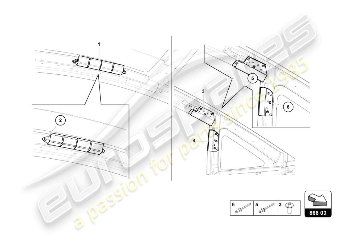 lamborghini ultimae roadster (2022) roof frame trim part diagram