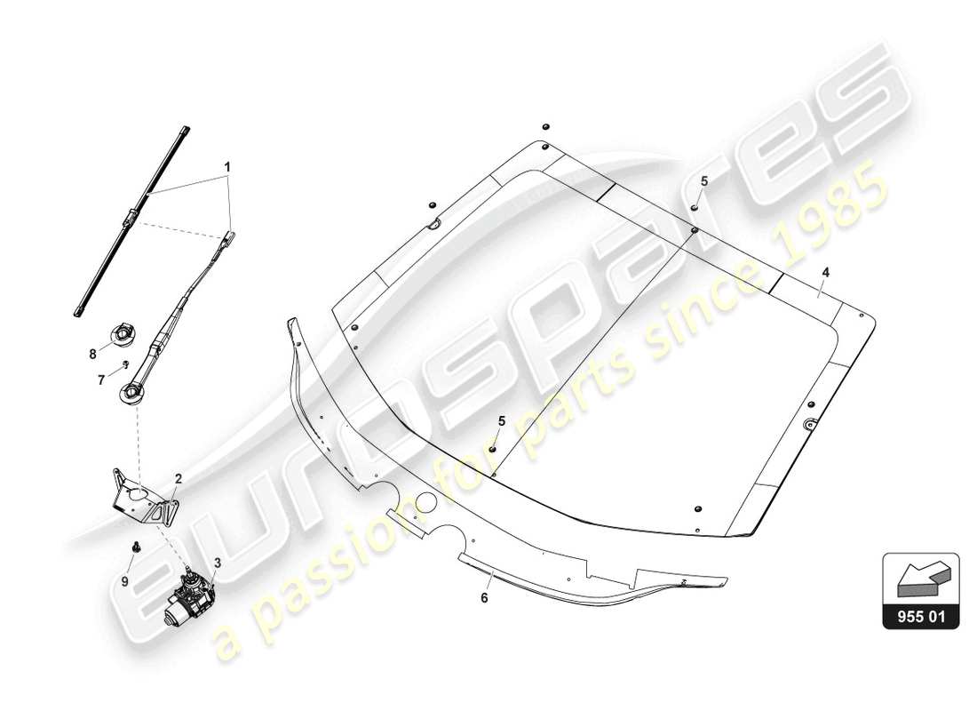 lamborghini gt3 evo (2018) windscreen and wiper part diagram