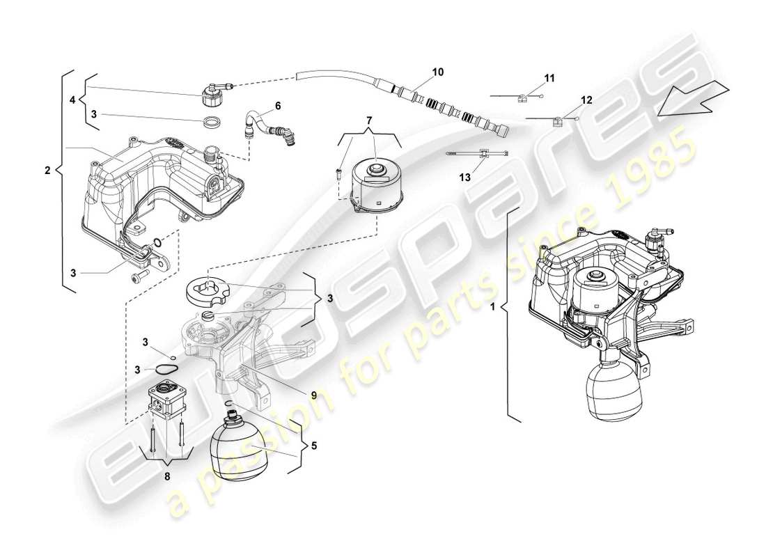 lamborghini lp550-2 spyder (2013) hydraulic system and fluid container with connect. pieces part diagram