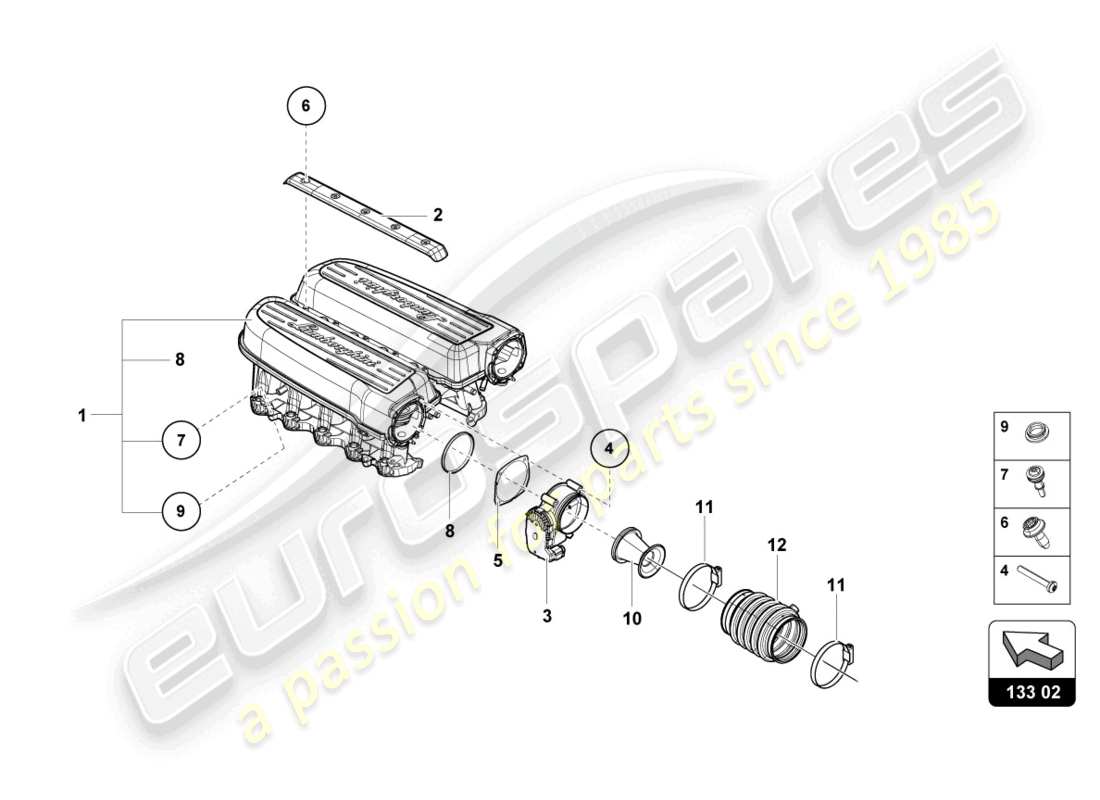 lamborghini super trofeo evo 2 (2022) air intake system part diagram