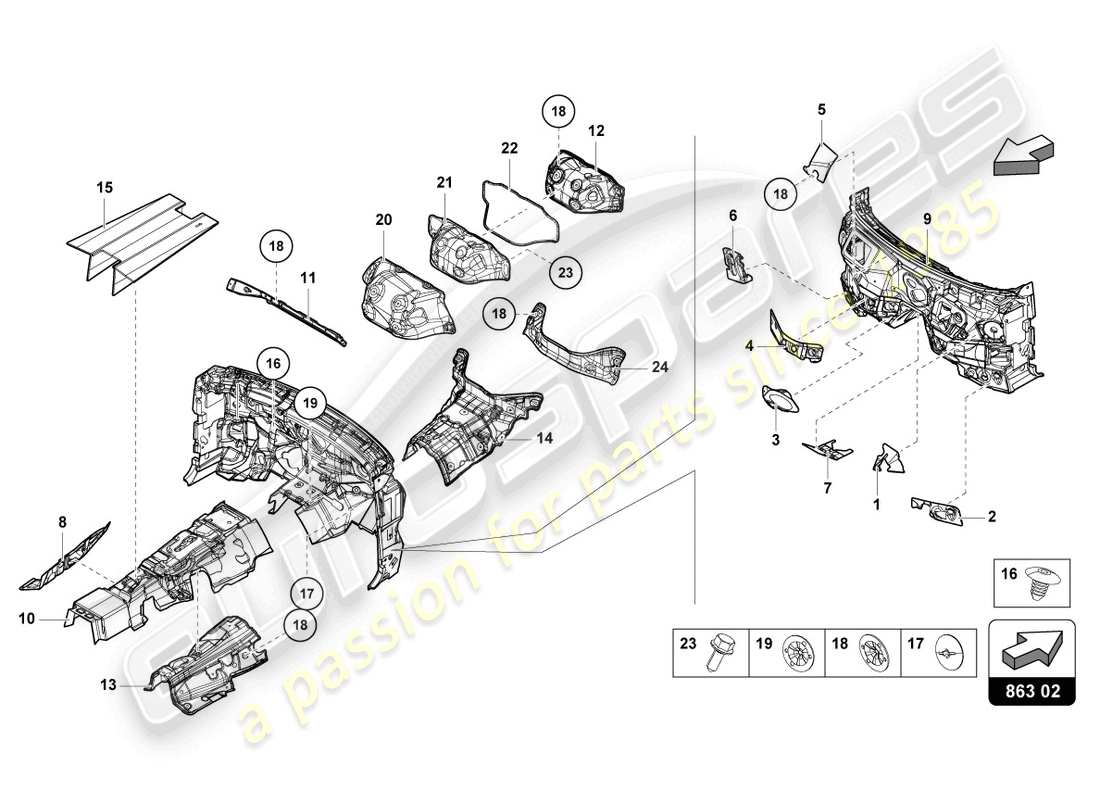 lamborghini urus (2019) sound absorber for floor, bulkhead and tunnel part diagram