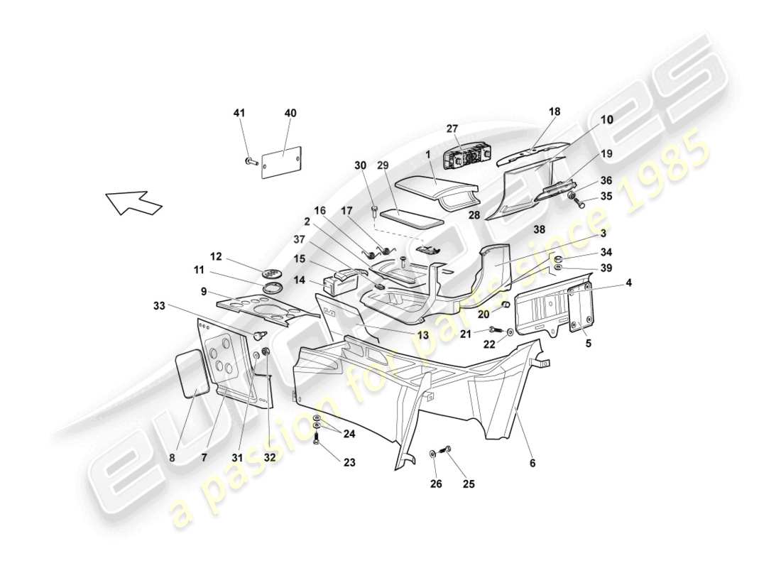 lamborghini lp640 coupe (2010) centre console part diagram