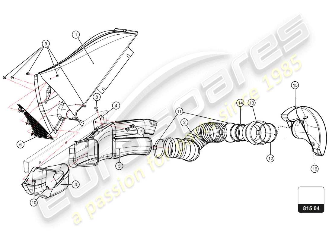 lamborghini super trofeo evo 2 (2022) rear brake disc and caliper cooling part diagram