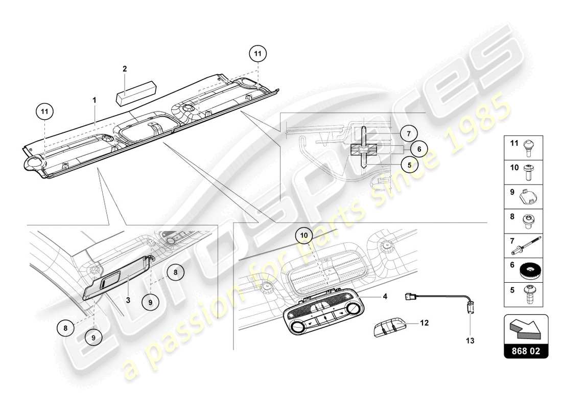 lamborghini lp770-4 svj coupe (2022) roof frame trim part diagram