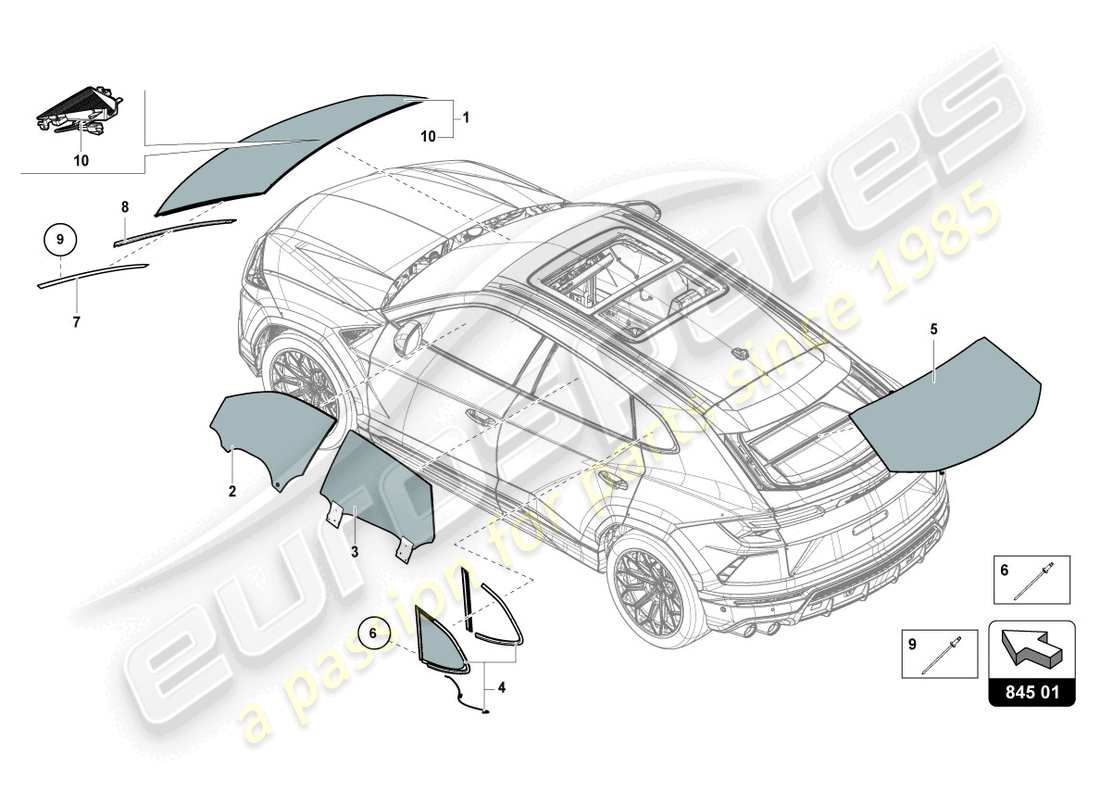 lamborghini urus s (2023) window glasses part diagram