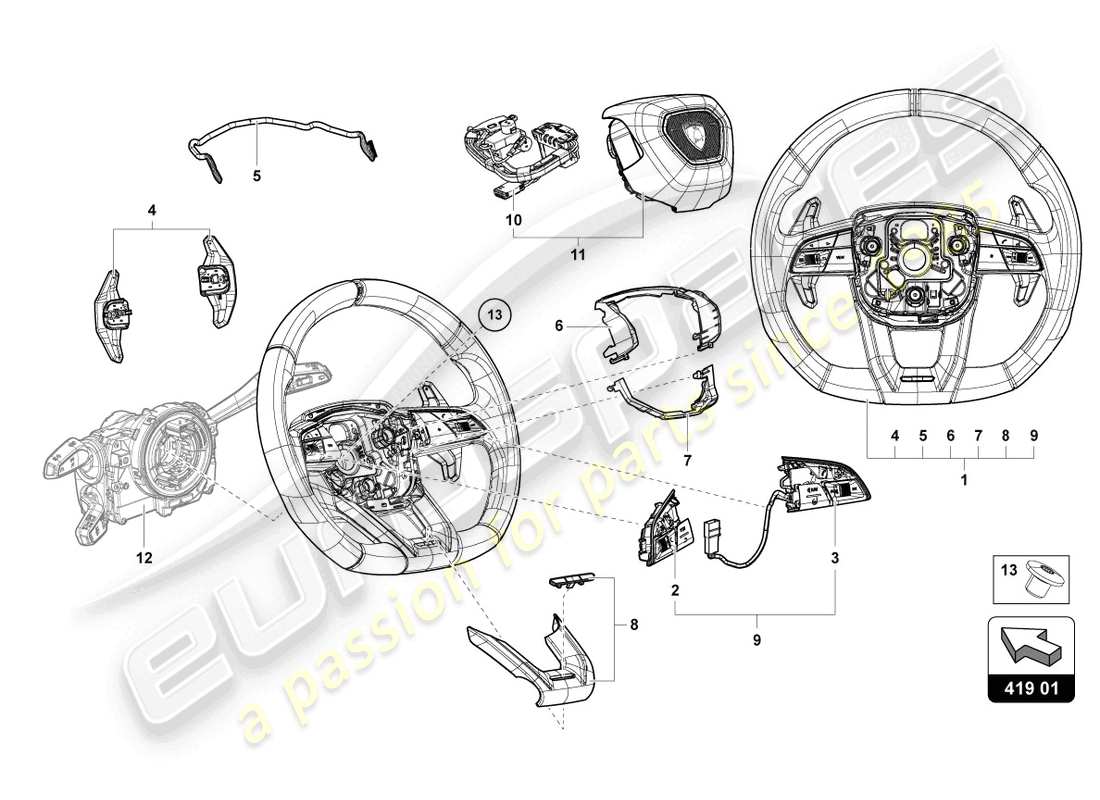 lamborghini urus performante (2024) steering wheel part diagram