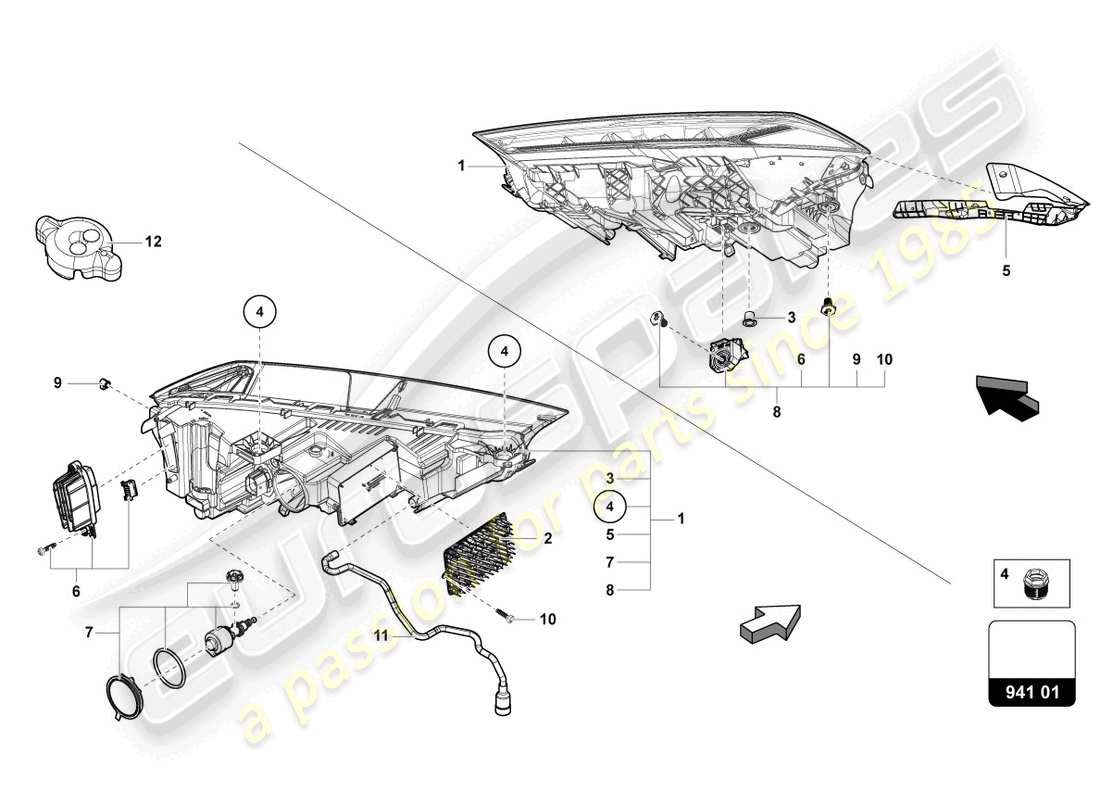 lamborghini urus performante (2024) led headlight part diagram