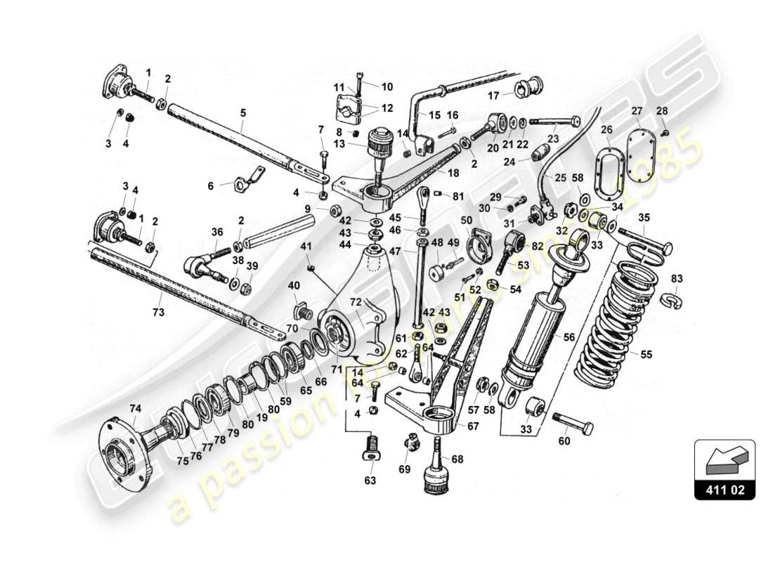 lamborghini countach 25th anniversary (1989) front suspension part diagram