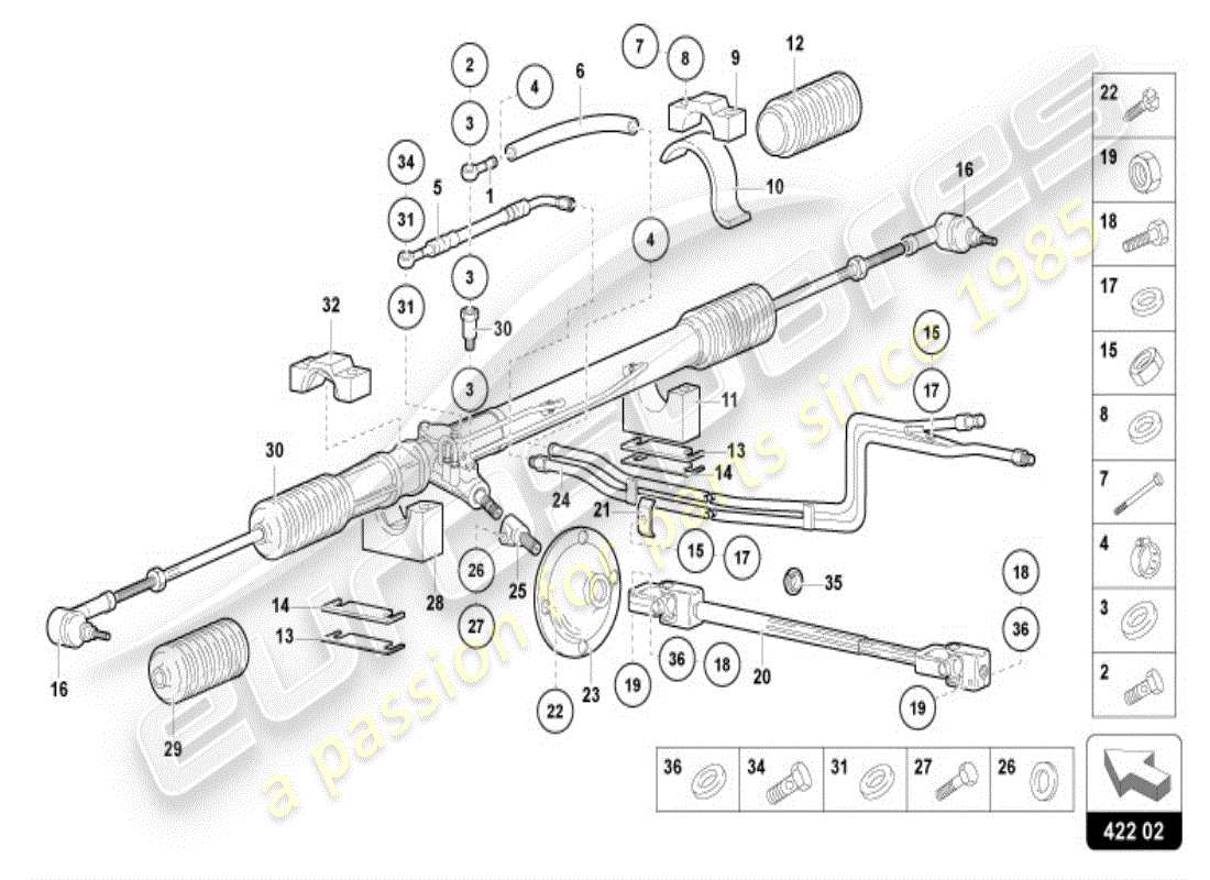 lamborghini diablo vt (1998) steering rod part diagram