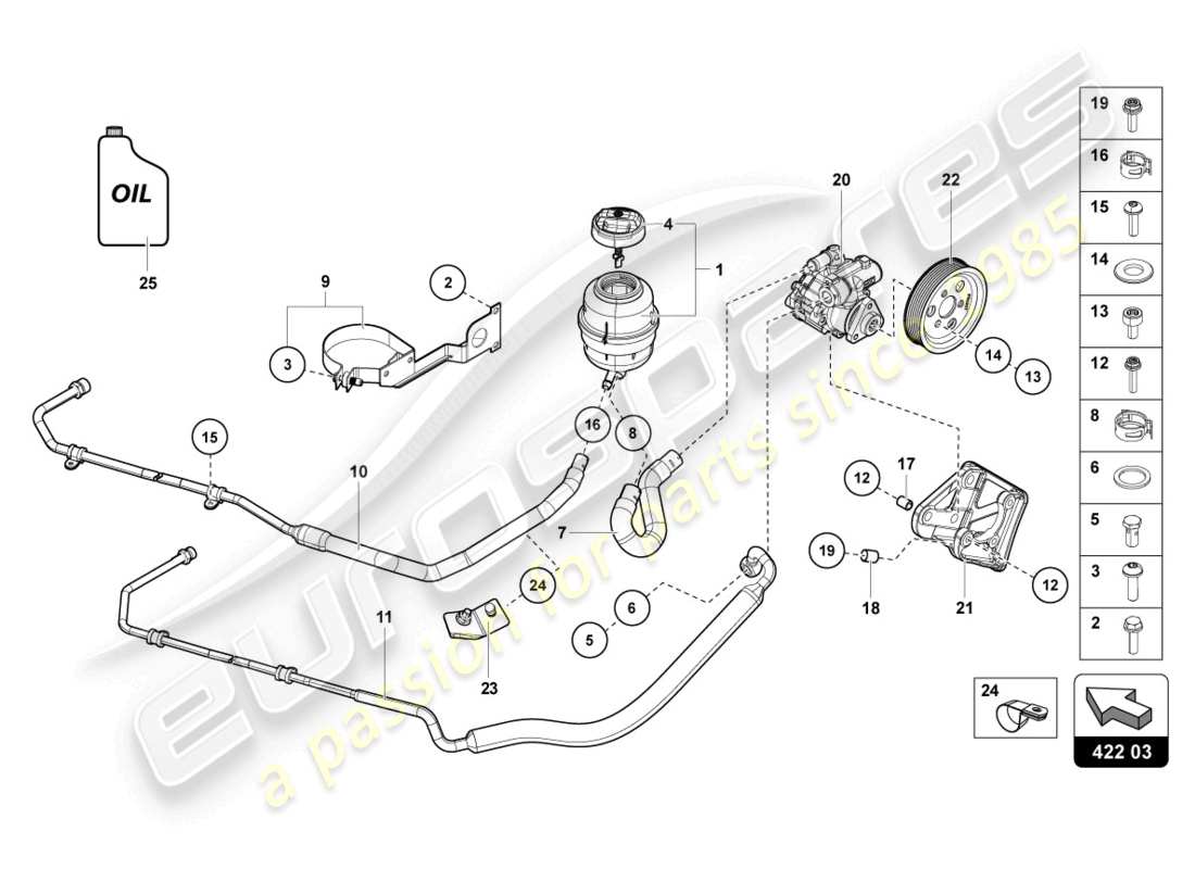 lamborghini ultimae roadster (2022) electric power steering pump part diagram