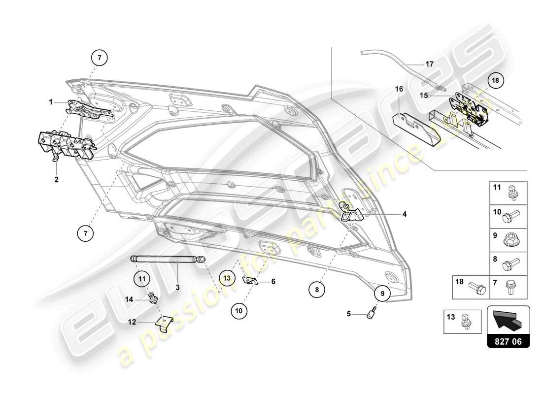 lamborghini ultimae roadster (2022) engine cover with insp. cover part diagram