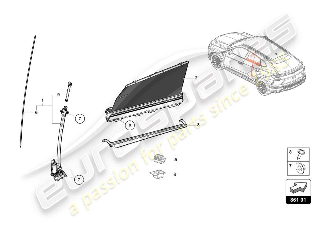 lamborghini urus s (2024) roller sunblind part diagram