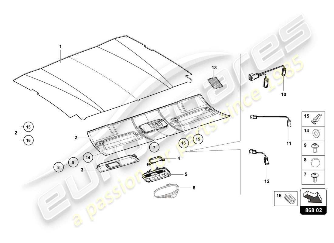 lamborghini sto (2021) roof trim part diagram