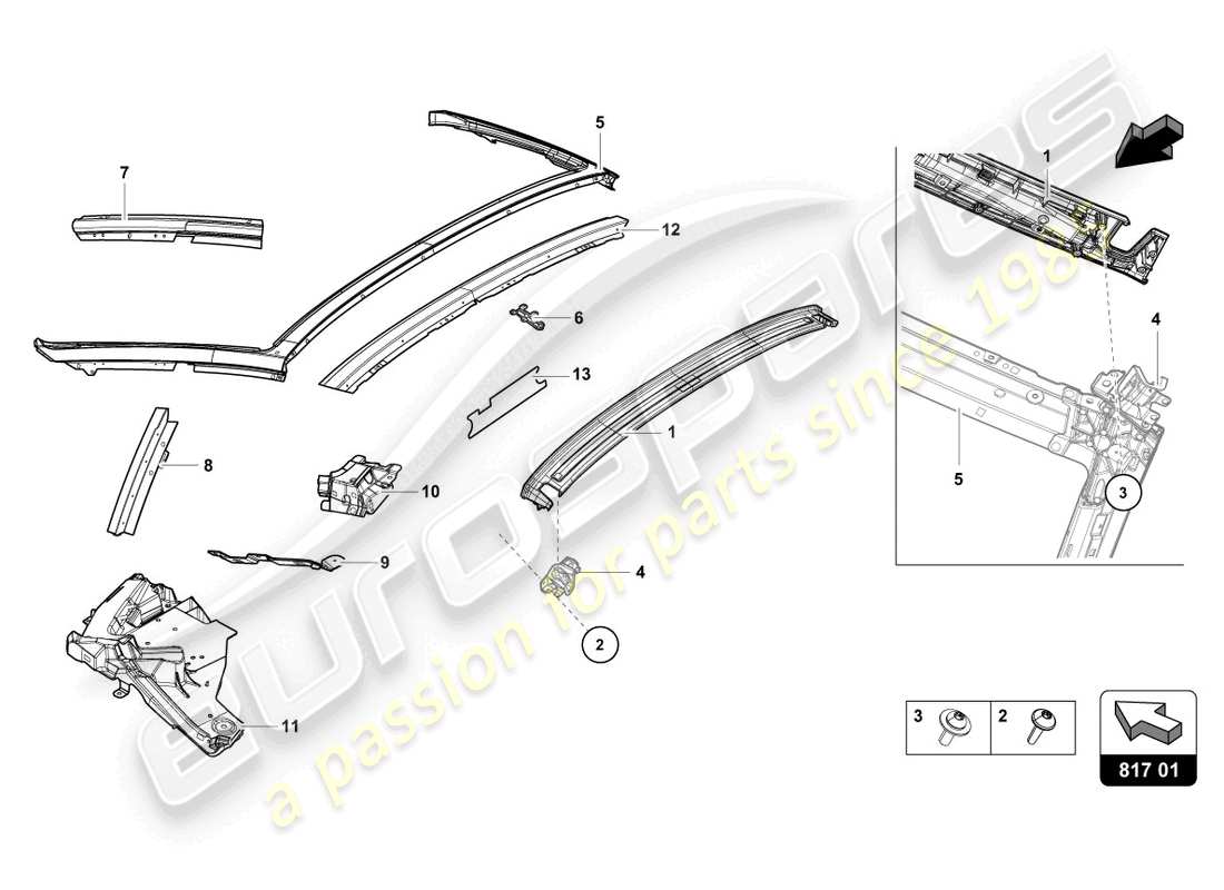 lamborghini evo spyder (2021) hinged window part diagram