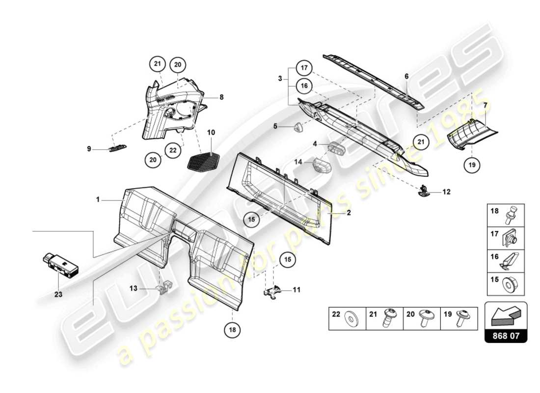 lamborghini evo coupe (2022) interior decor part diagram