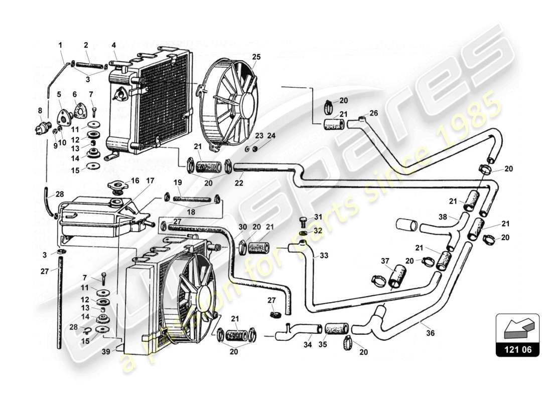 lamborghini countach 25th anniversary (1989) cooling system part diagram