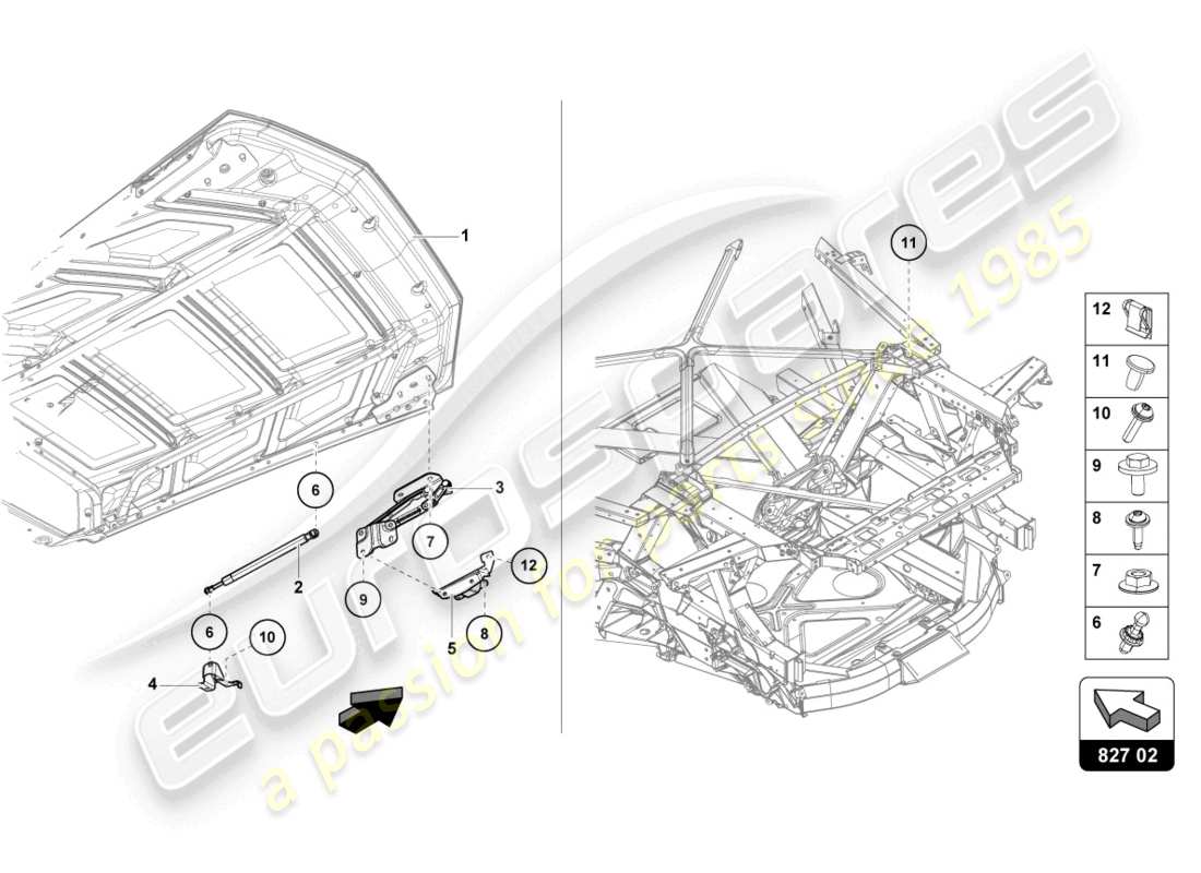 lamborghini sterrato (2023) engine cover with insp. cover part diagram