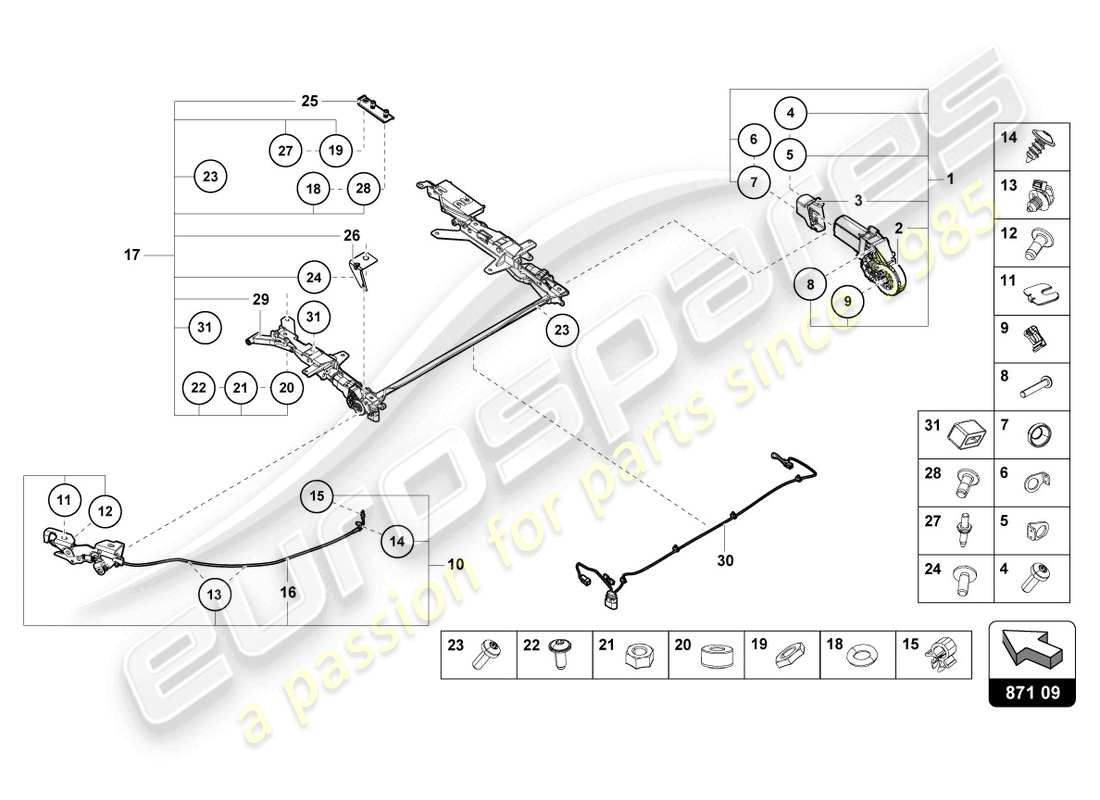 lamborghini evo spyder (2023) sliding roof motor part diagram