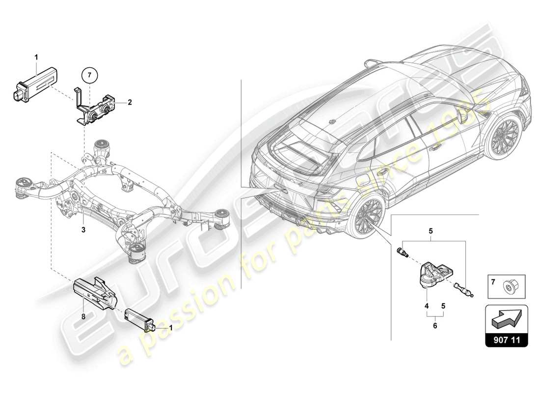 lamborghini urus performante (2024) tyre pressure sensor part diagram