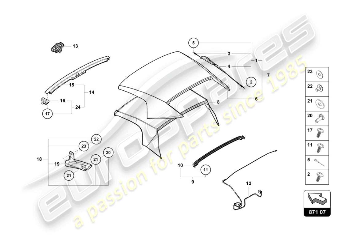 lamborghini evo spyder (2022) cover - top part diagram