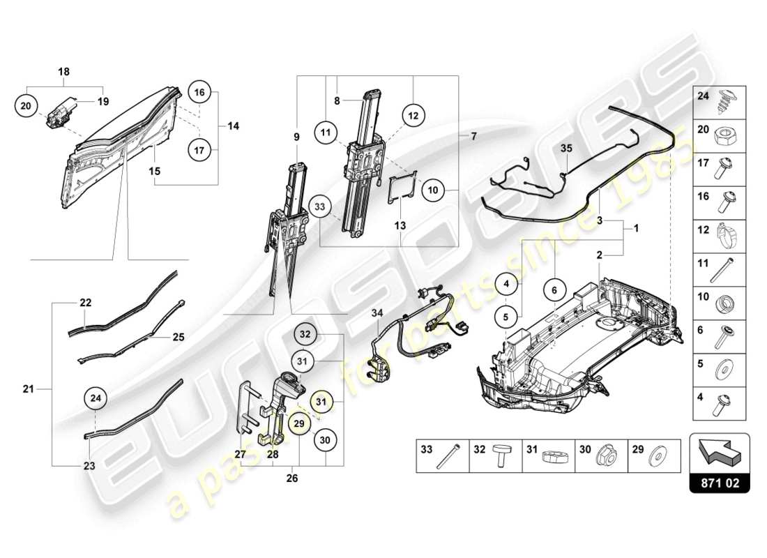 lamborghini evo spyder 2wd (2023) soft top box tray part diagram