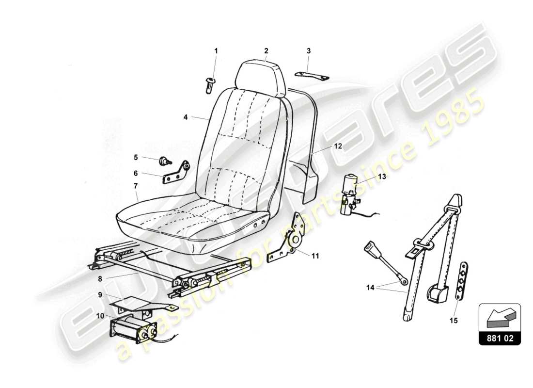 lamborghini countach 25th anniversary (1989) seats and safety belts part diagram