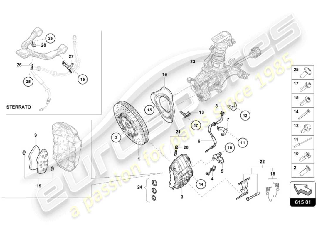 lamborghini tecnica (2023) ceramic brake disc front part diagram