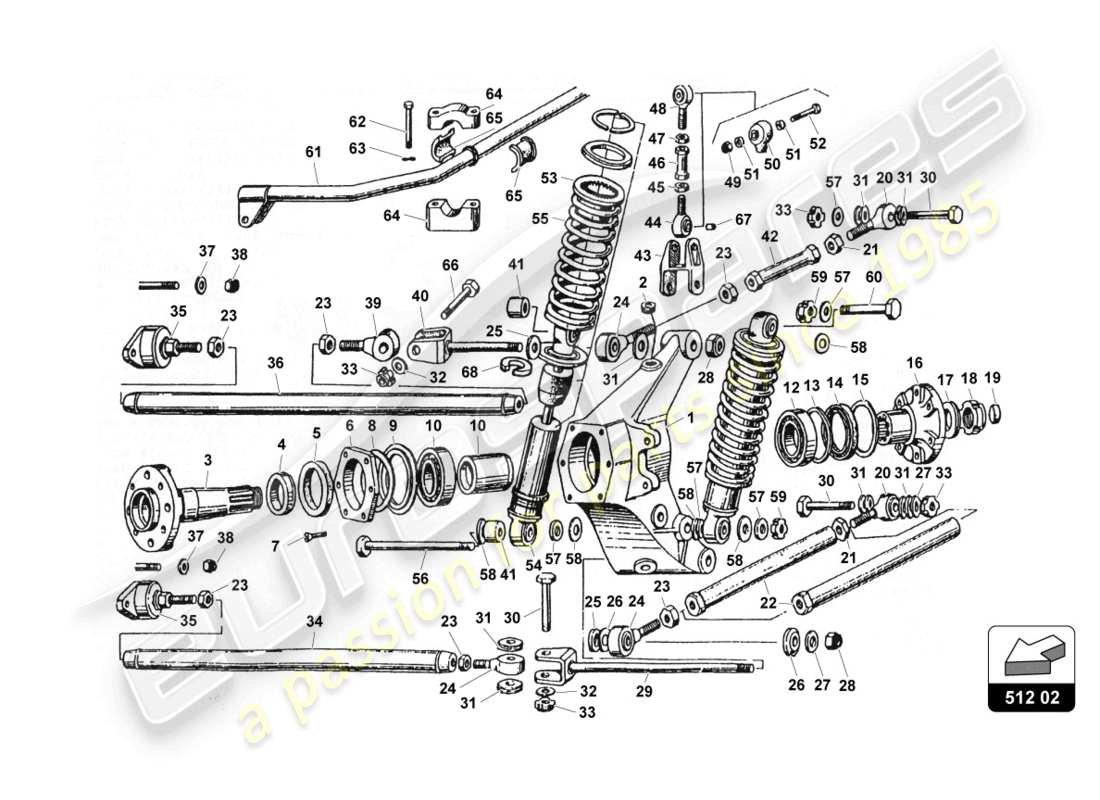 lamborghini countach 25th anniversary (1989) rear suspension part diagram