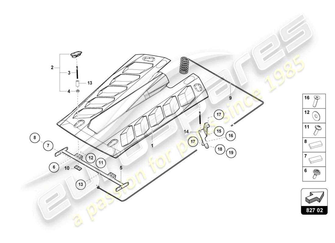 lamborghini super trofeo evo (2018) rear hood part diagram