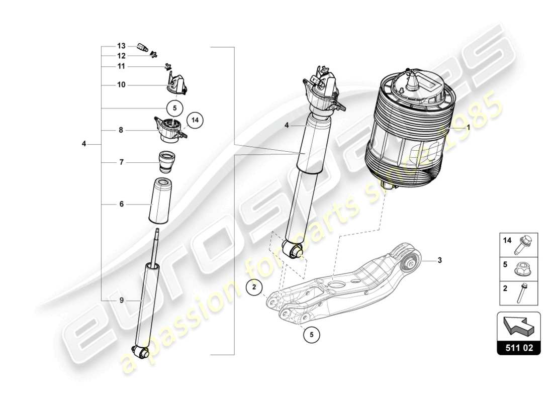 lamborghini urus s (2024) shock absorber rear part diagram